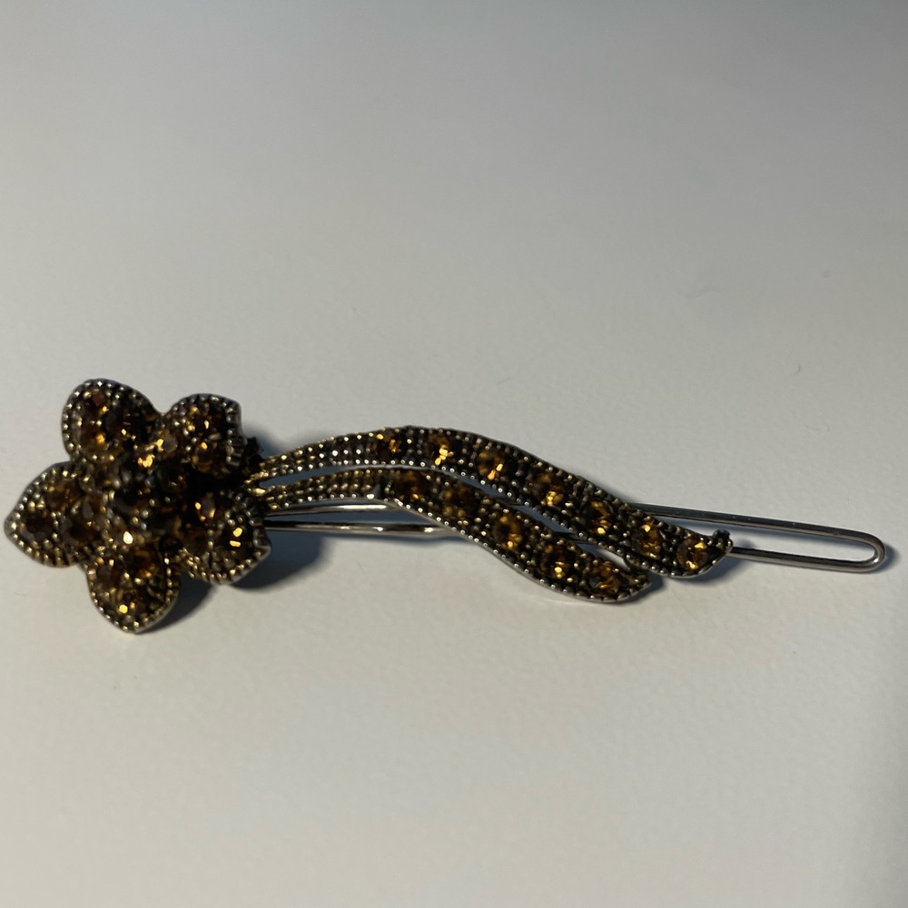 Sparkly Amber Crystal Flower Barrette